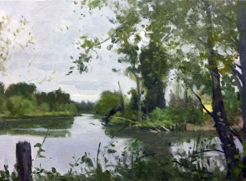 Rotary Park, Off River Road, oil on canvas, 18 x 24 inches, work in progress copyright ©2017