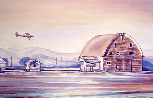 BARN WITH AIRPLANE I watercolor on paper, 11.75 x 17.75 in, copyright ©1999