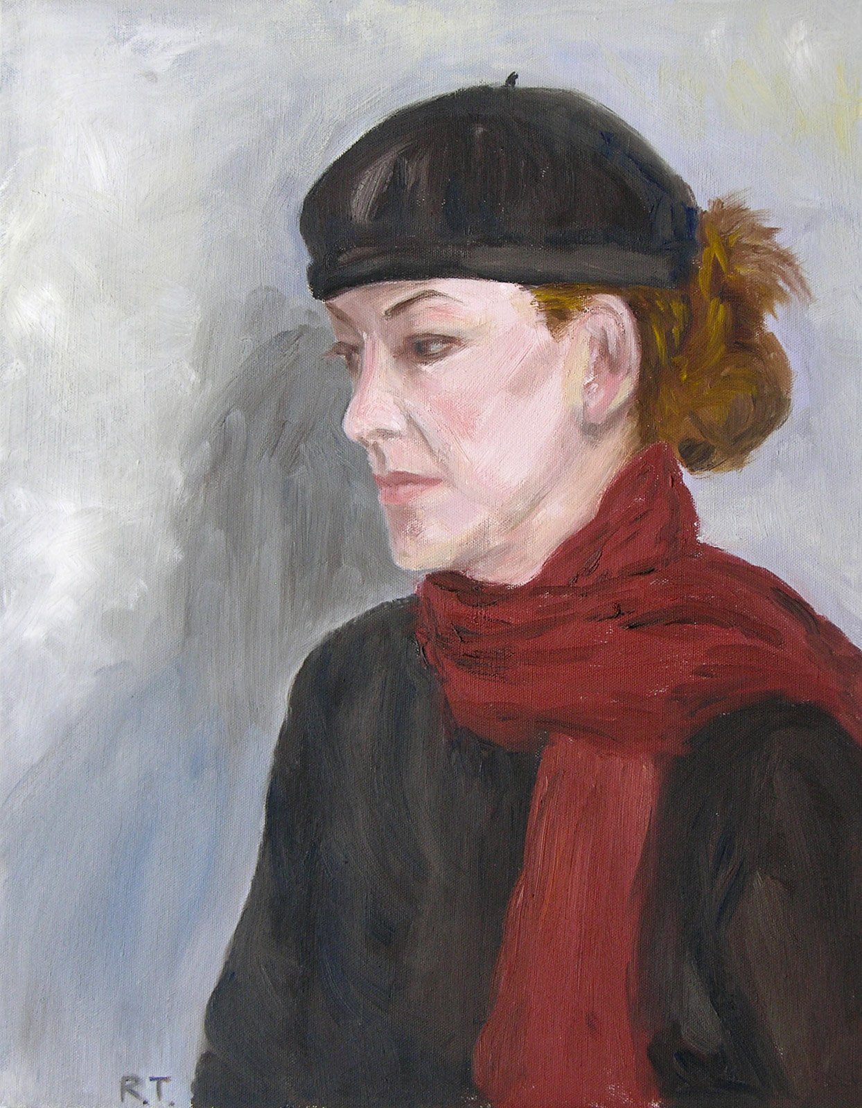 BLACK BERET, oil on canvas, 20 x 16 inches, copyright ©2003